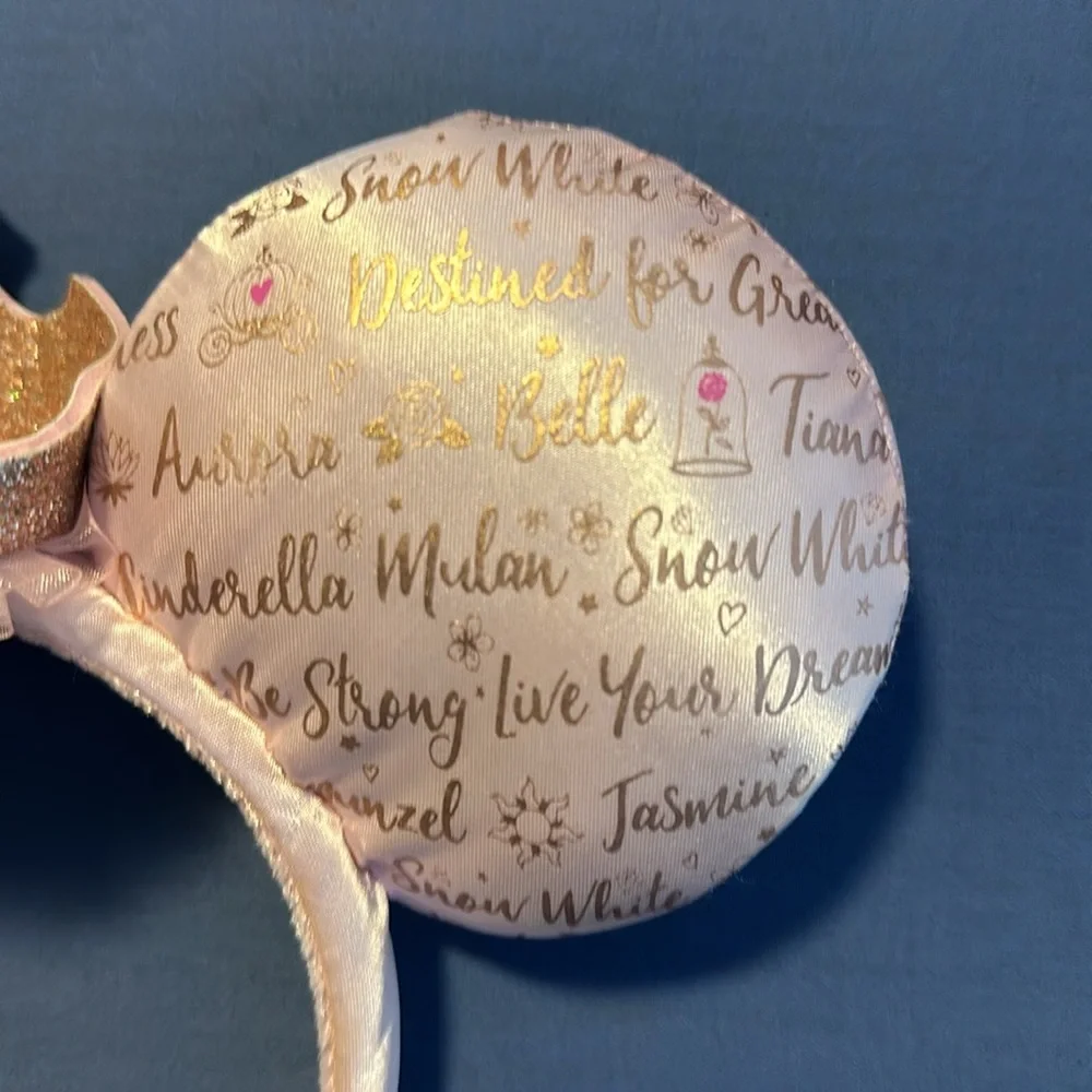 Pink satin Authentic Disney princess mouse ears with gold crown - Picture 5 of 9